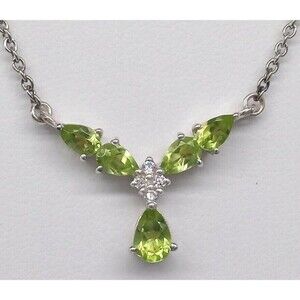 Peridot Green Gem Pendant Necklace STS 925 Sterling Silver India Chuck Clemency